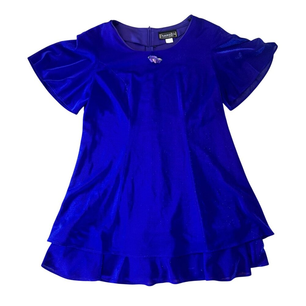 Vintage Purple Babydoll Shimmering Metallic Flutter Sleeve Dress 18W